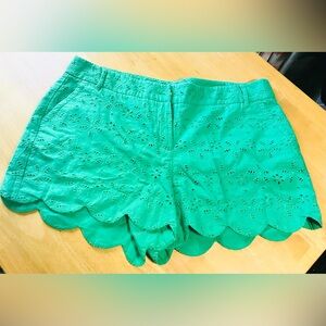 Crown & Ivy Green Scalloped Eyelet Shorts